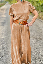 Clay Pleated Bubble Sleeve Top and Wide Leg Pants Set