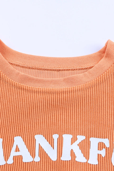 Orange THANKFUL Letter Graphic Corded Sweatshirt