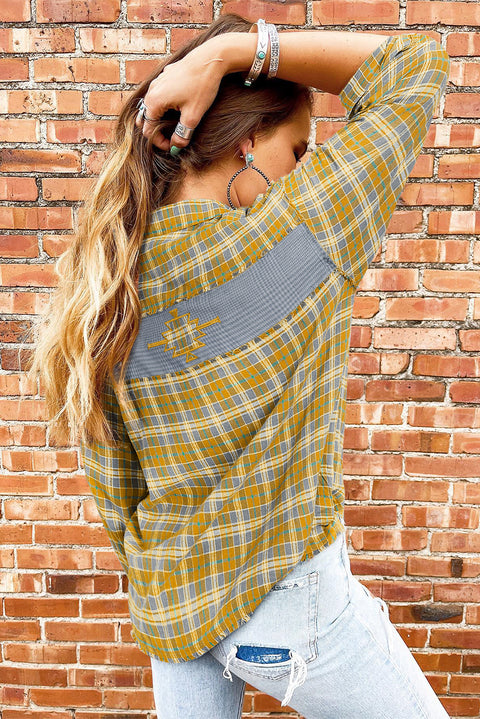 Plaid Embroidery Patch Button-Down Shacket