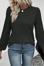 Black Contrast Ribbed Bishop Sleeve Top