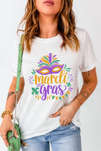 White Heat Transfer Mardi Gras Mask Graphic Crew Neck T Shirt