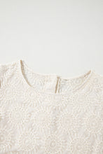 Oatmeal Flower Jacquard Button Back Ruffled 3/4 Sleeve Blouse