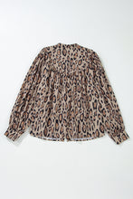 Light French Beige Oversized Leopard Print Balloon Sleeve Casual Shirt