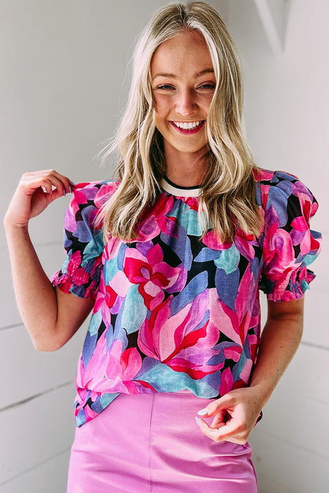 Floral Print Shirred Puff Sleeve Blouse