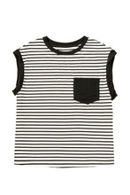 Black Stripe Chest Pocket Patch Round Neck Tank Top