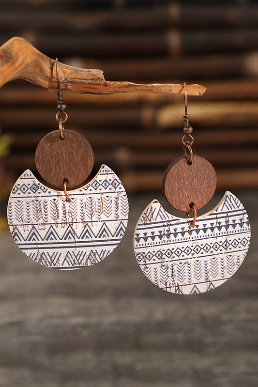 Pendientes colgantes de madera con estampado geométrico multicolor 