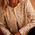 Golden Fleece Sequined Open Front Cropped Jacket