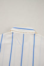 Sky Blue Stripe Drop Shoulder Bubble Sleeve Loose Shirt