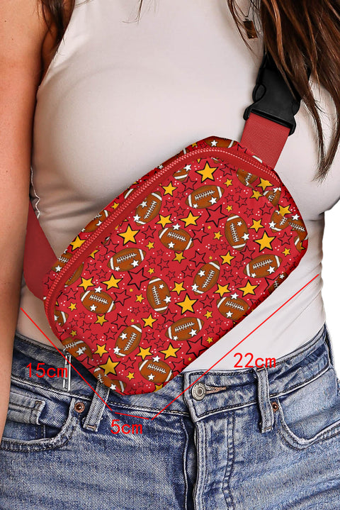 Fiery Red Rugby Star Printed Buckle Strap Crossbody Bag