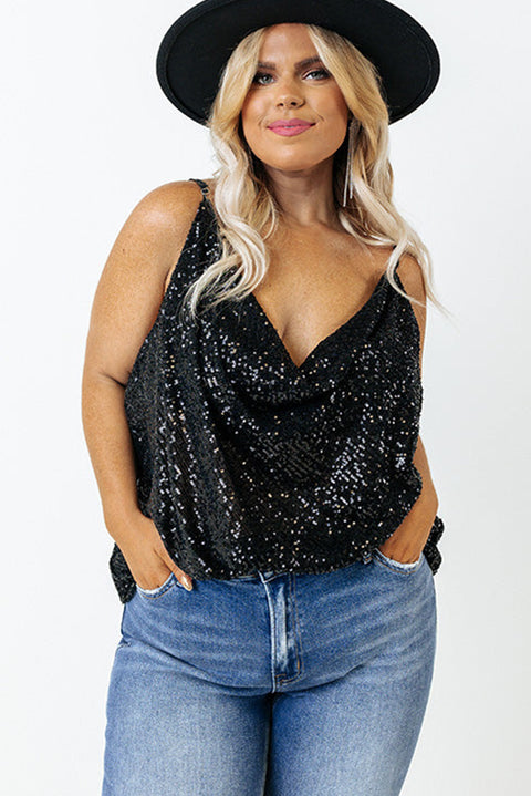 Plus Size Drape Neck Sequin Tank Top