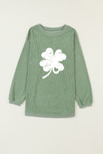 Grass Green Distressed Clover Print St Patricks Corded Sweatshirt