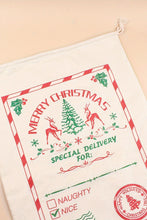 White Merry Christmas Elk Print Drawstring Gift Sack