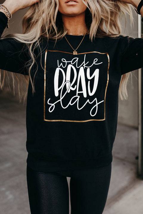 Sudadera con capucha Wake Pray Slay con estampado de purpurina