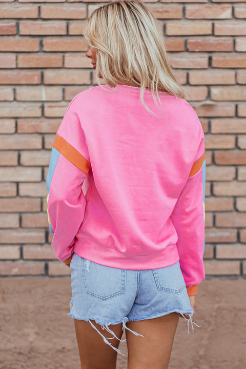 Pink Rugby Football Patchwork Color Block Game Day T Shirt