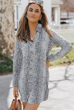 Long Sleeve Leopard Animal Print Shirt Dress