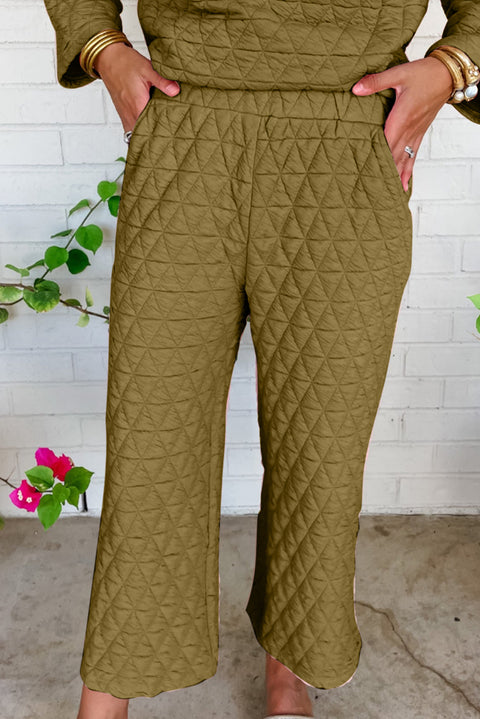 Sage Green Solid Quilted Pullover and Pants Outfit