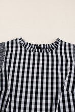 Black Checkered Ruffled Sleeve Frilled Neck Blouse