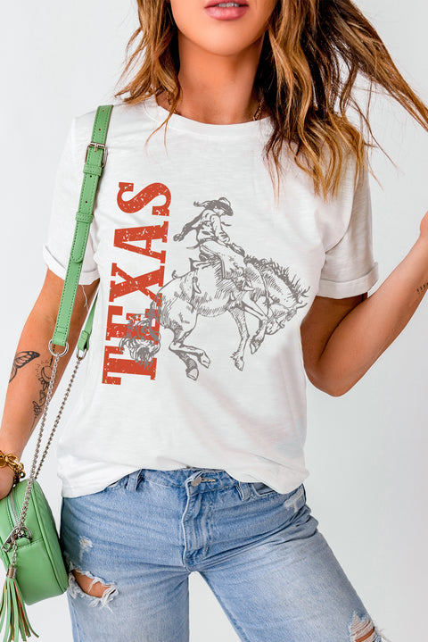 White TEXAS Cowboy Printed Western Fashion T Shirt