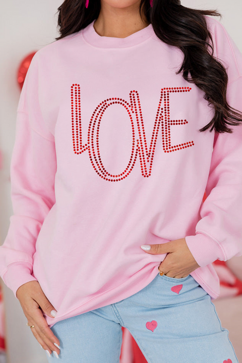 Pink LOVE Graphic Drop Shoulder Valentines Pullover Sweatshirt