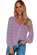 Purple Lightweight Buttoned Front Crochet Cardigan