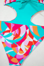 Purple Abstract Geometry Print Daring Cutout Reversible One Piece Swimsuit