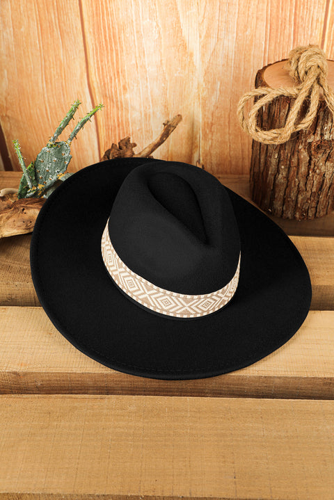 Brown Aztec Embroidery Retro  Flat Fedora Hat