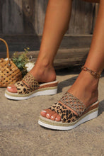 Chestnut Leopard Print Braided Details Wedge Slippers