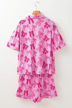 Pink Bow Print Half Sleeve Shirt and Shorts Pajamas Set