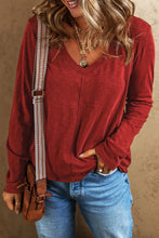 Rose Red V Neck Center Seam Long Sleeve Tee