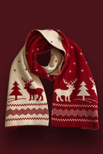 Burgundy Elk Christmas Tree Print Knitted Scarf