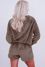 Coffee Solid Loose Fit Two Piece Fleece Lounge Set