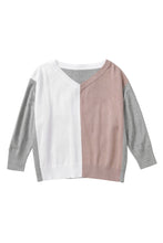 V-neck Color Block Loose Sweater