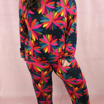 Black Plus Size Printed Long Sleeve and Pants Lounge Set