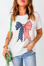 White American Flag Bow Knot Print Slim Fit Crewneck Tee