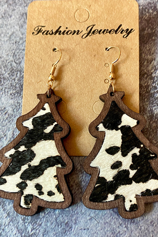 Christmas Tree Shape Pattern Print Dangle Earrings