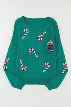 Green Sequined Candy Canes Gingerbread Man Sweater