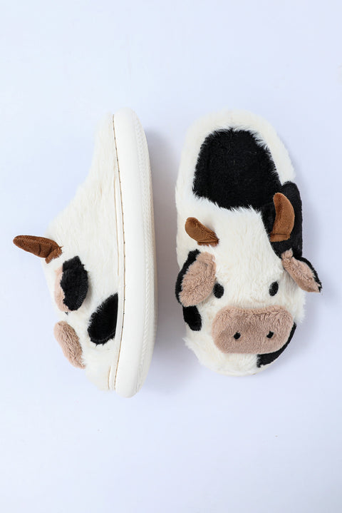 White Cartoon Animal Cow Plush Slippers