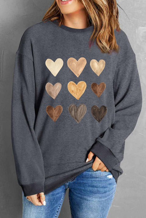 Gray Valentine Heart Graphic Corded Sweatshirt