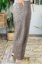 Khaki Leopard Printed Drawstring Waist Pocketed Wide Leg Jeans