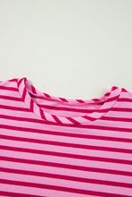 Sachet Pink Striped Print Crew Neck Drop Shoulder Sweatshirt