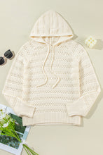 White Pointelle Knit Raglan Sleeve Hooded Sweater