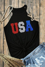 Black Glitter USA Letters Graphic Tank Top