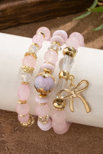 Pink 3pcs Bowknot Pendant Beaded Bracelet