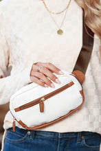 White Color Contrast Patched PU Leather Wide Strap Crossbody Bags