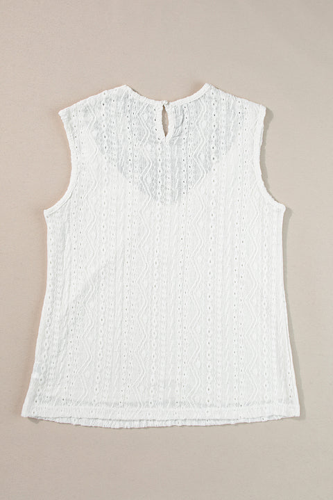 White Guipure Lace Crochet Keyhole Back Tank Top