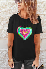 Black Valentine Heart Shaped Print Crew Neck T Shirt