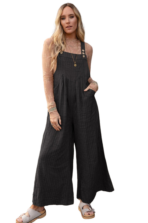 Brown Striped Pleated Wide Leg Pocketed Jumpsuit