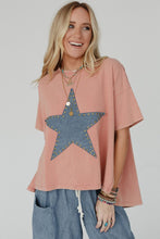 Apricot Pink Mineral Wash Studded Star Patch Graphic High Low Tee