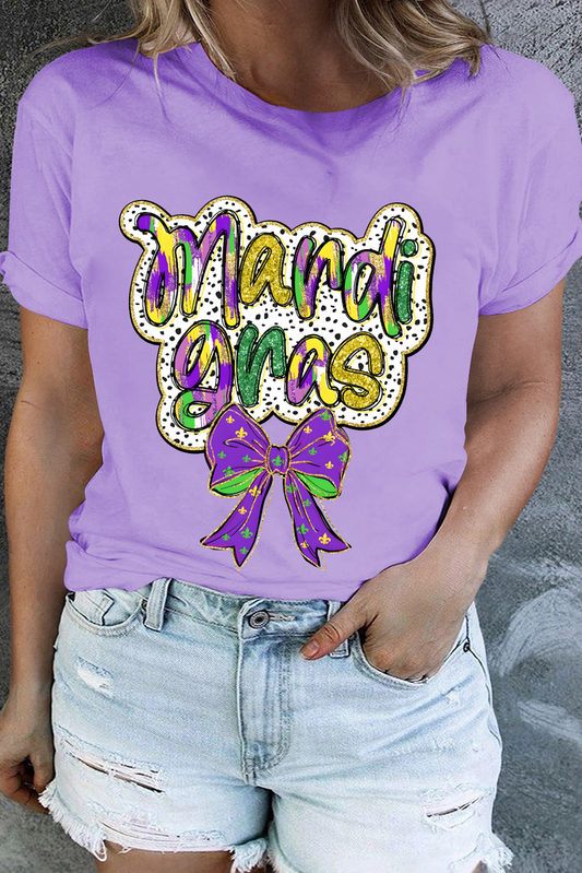 Orchid Petal mardi gras Bow Graphic Crewneck Plus Size Tee