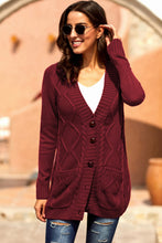 Burgundy Front Pocket and Buttons Closure Cardigan